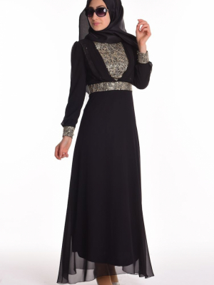 Sefamerve Siyah Pul Payetli Elbise