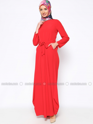Missmira Kırmızı Cepli Elbise