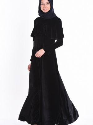 Sefamerve Siyah Kadife Elbise