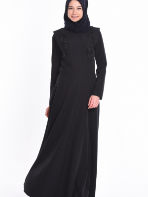 Sefamerve Siyah Boncuk İşlemeli Elbise