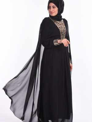 Sefamerve Siyah Pelerinli Abiye Elbise