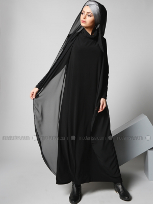 Refka Siyah Şifon Detaylı Elbise