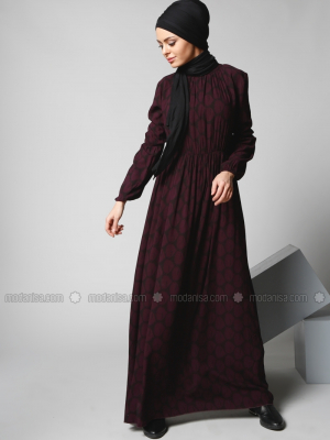 Refka Bordo Women Natürel Kumaşlı Desenli Elbise