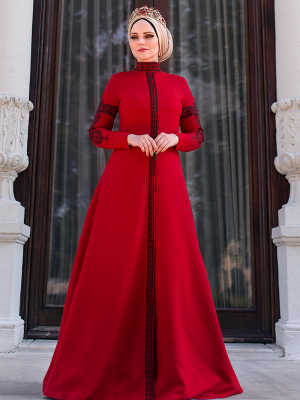 Muslima Wear Kırmızı Mehendi Elbise
