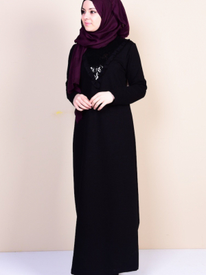 Sefamerve Siyah Payet Detaylı Fırfırlı Elbise