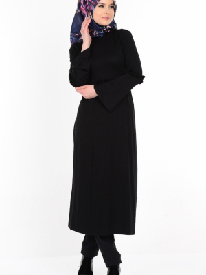 Sefamerve Siyah Basic Kuşaklı Uzun Tunik