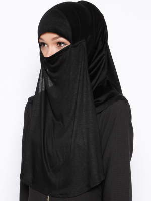 Mahra Siyah Hazır Peçeli Niqab Türban