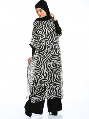 Ferrace By Arzu Ergen Siyah-Beyaz Zebra Desenli Tunik