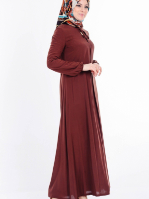 Sefamerve Kahverengi Bağcık Detaylı Viskon Elbise