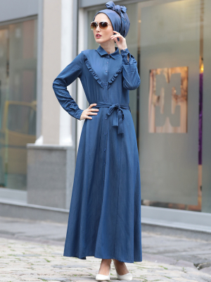 Selma Sarı Design Lacivert Kot Elbise