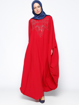 Filizzade Kırmızı Drop Baskılı Ferace Elbise