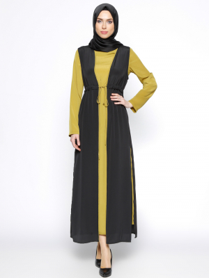 Pardesü Dünyası Siyah Fıstık Yeşili Yelek&Elbise İkili Takım