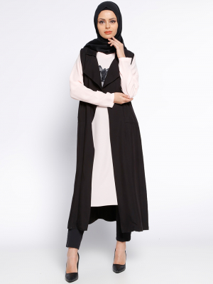 Eva Fashion Pudra Siyah Yelek&Tunik İkili Takım