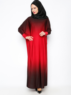 Topless Kırmızı Yarasa Kollu Ferace Elbise