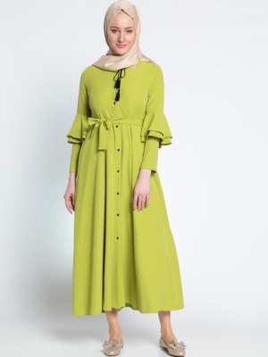 Bislife Fıstık Yeşili Düğmeli Elbise