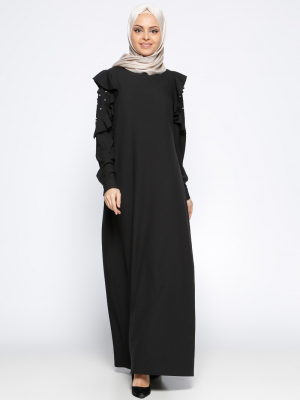 CML Collection Siyah Kolları Volanlı Elbise