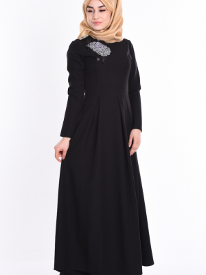 Sefamerve Siyah Mor Pul Payet Detaylı Elbise