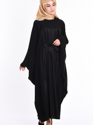 Sefamerve Siyah Yarasa Kol Kemerli Ferace Devr I Tesettur