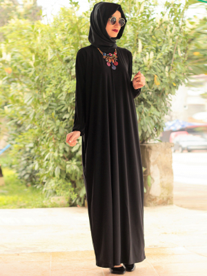 Gabra Siyah Düz Renkli Salaş Elbise