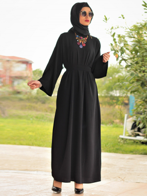 Gabra Siyah Kemerli Elbise