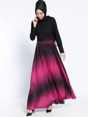 Linisa Siyah Fuşya Güpür Detaylı Elbise
