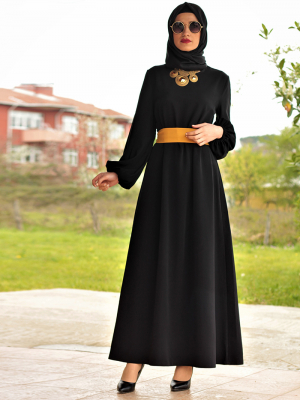 Fatma Aydın Siyah Kemerli Elbise