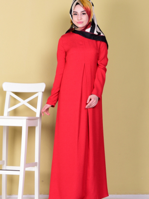 Sefamerve Kırmızı Önü Pileli Elbise
