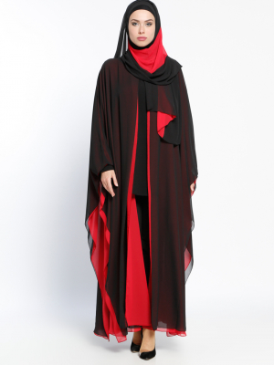 Ferrace By Arzu Ergen Kırmızı Siyah Şifon Abaya