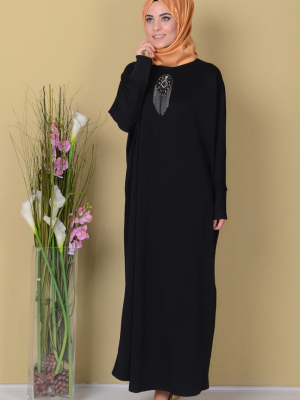 Sefamerve Siyah Yarasa Kol Elbise