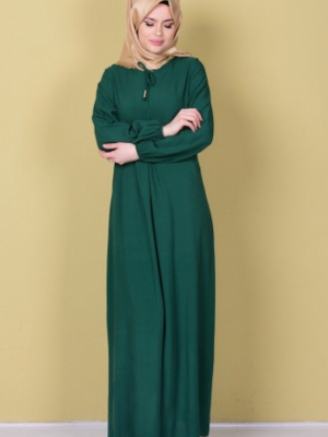 Sefamerve Açık Yeşil Bağcık Detaylı Viskon Elbise