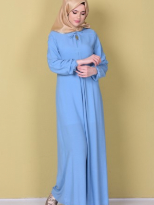 Sefamerve Bebe Mavi Bağcık Detaylı Viskon Elbise