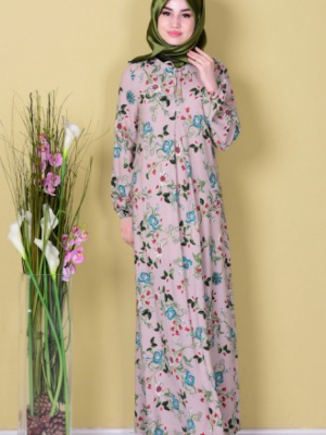 Sefamerve Vizon Pile Detaylı Desenli Elbise