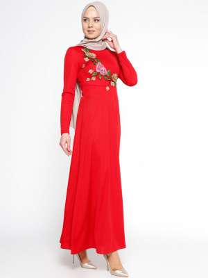 LOREEN Kırmızı Güpür Detaylı Elbise