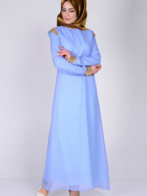 Sefamerve Bebe Mavi Payet Detaylı Şifon Elbise