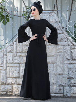 Selma Sarı Design Siyah Dantel Detaylı Elbise