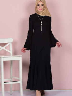 Sefamerve Siyah Kolyeli İspanyol Kol Elbise