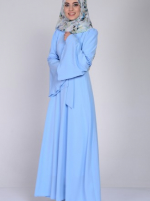 Sefamerve Bebe Mavi İspanyol Kol Kuşaklı Elbise
