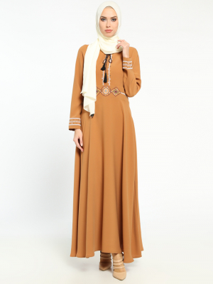 CML Collection Safran Nakış Detaylı Elbise