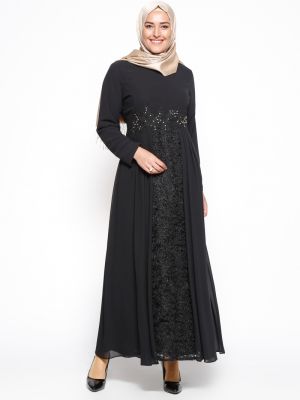 Sevilay Giyim Siyah Dantelli Abiye Elbise