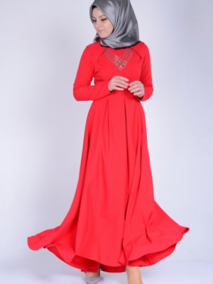 Sefamerve Kırmızı Kolyeli Elbise
