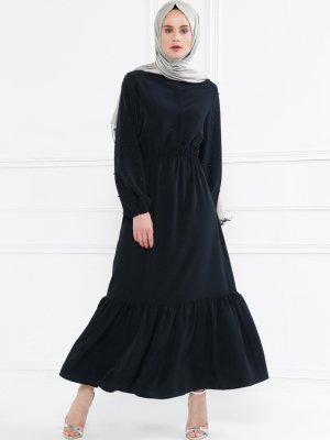 Refka Siyah İnci Detaylı Elbise