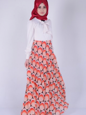 Sefamerve Mercan Kravat Yaka Desenli Elbise