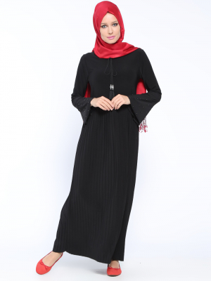 İLMEK TRİKO Siyah Piliseli Elbise