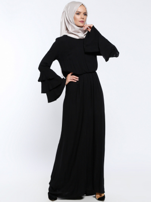 Appleline Siyah Beli Büzgülü Elbise