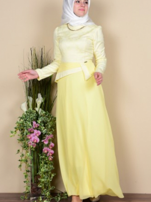 Sefamerve Sarı Şifon Detaylı Elbise