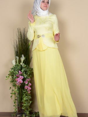 Sefamerve Sarı Şifon Detaylı Peplum Elbise