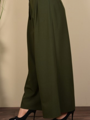 Sefamerve Haki Yeşil Fiyonk Detaylı Bol Paça Pantolon