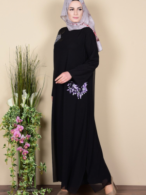 Sefamerve Siyah Mor Payet Detaylı Elbise