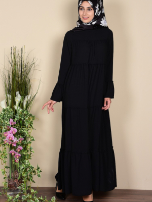 Sefamerve Siyah Büzgülü Krep Elbise