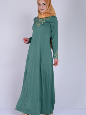 Sefamerve Çağla Yeşil Nakışlı Elbise